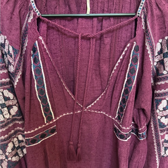 Free People Embroidered Bohemian Tunic Dress Burgundy Women’s S - Picture 8 of 9